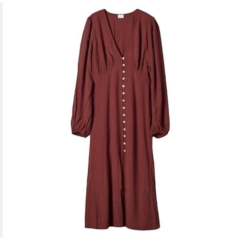 Aritzia Wilfred New Gallery Long Sleeve Button Front Dress in Rustique, Size S